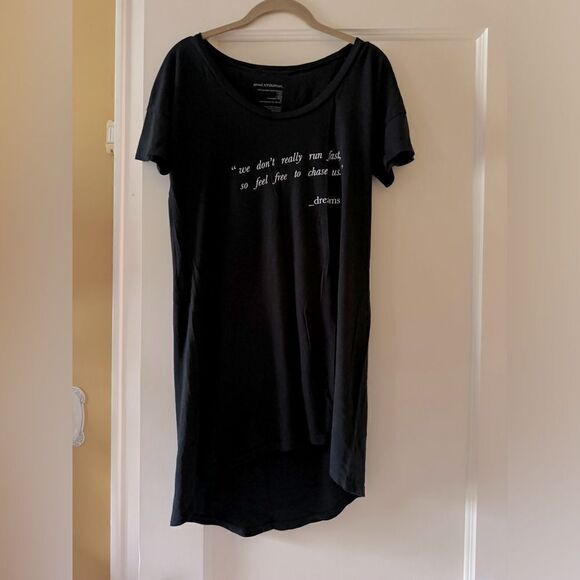 good hYOUman black short sleeved T-shirt dress with white text M - Picture 2 of 14